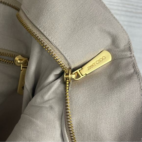 NEW Jimmy Choo Grey Gold Metallic Heel Graphic Print Zippered Tote Bag Purse - Picture 10 of 10
